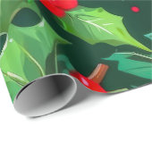 Kerst Holly bladeren en bessen patroon Cadeaupapier (Rol Hoek)