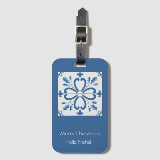 Kerst holly bladeren en bloemblaadjes tegels bagagelabel (Voorkant (verticaal))