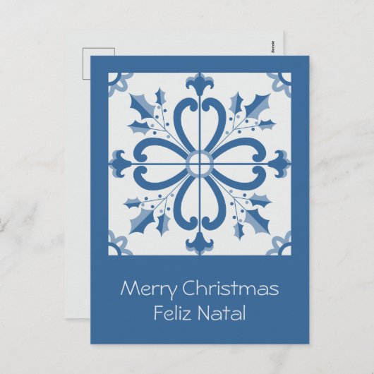 Kerst holly bladeren en bloemblaadjes tegels feestdagenkaart (Voorkant / Achterkant)