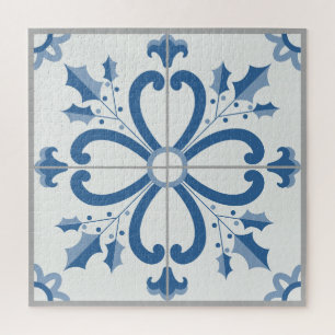 Kerst holly bladeren en bloemblaadjes tegels legpuzzel