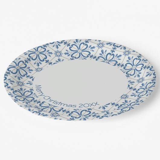 Kerst holly bladeren en bloemblaadjes tegels papieren bordje (Gekanteld)