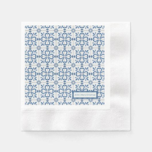 Kerst holly bladeren en bloemblaadjes tegels servet (Voorkant)