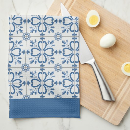 Kerst holly bladeren en bloemblaadjes tegels theedoek (Quarter Fold)