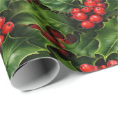 Kerst Holly bladeren en rode bessen patroon Cadeaupapier (Rol Hoek)