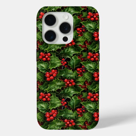 Kerst Holly bladeren en rode bessen patroon Case-Mate iPhone Case (Achterkant)