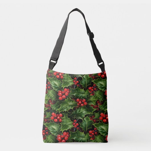 Kerst Holly bladeren en rode bessen patroon Crossbody Tas (Voorkant)
