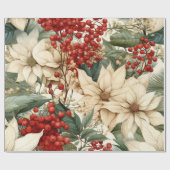 Kerst Holly Bloemen Inpakpapier (Vlak)