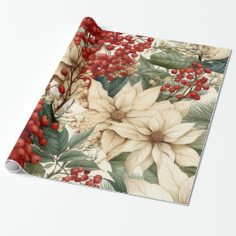 Kerst Holly Bloemen Inpakpapier
