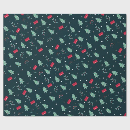 Kerst Holly, Bomen en Harten Cadeaupapier (Vlak)