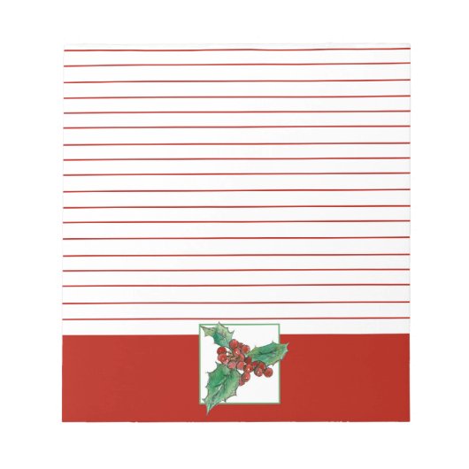 Kerst Holly Botanical Art Red Lined Notitieblok (Voorkant)