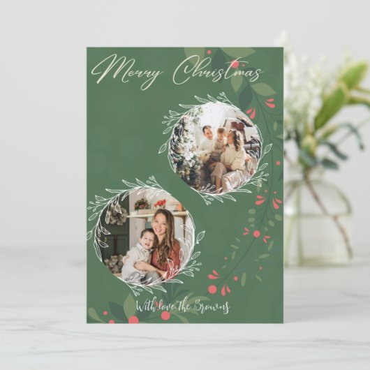 Kerst Holly Botanical Greenery 2 Foto Marine Feestdagenkaart (Staand voorkant)