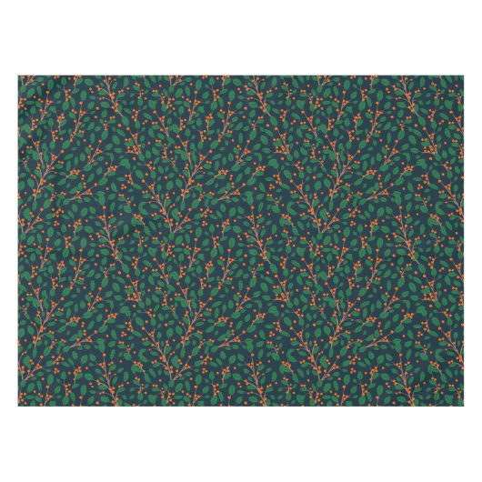 Kerst Holly Botanisch Groen Marine Blauw Tafelkleed (Voorkant (Horizontaal))