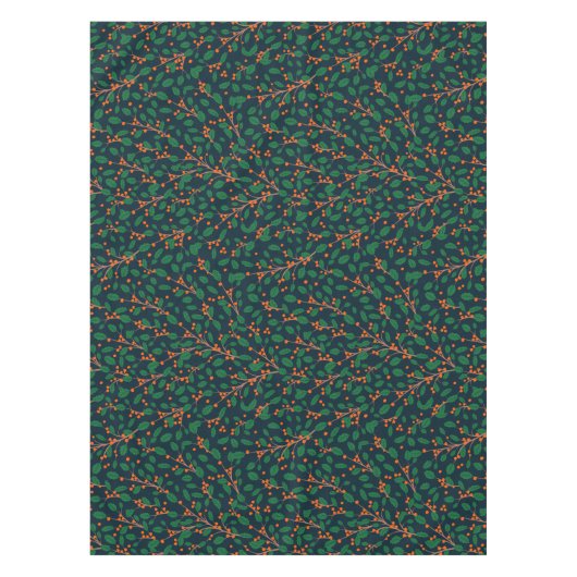 Kerst Holly Botanisch Groen Marine Blauw Tafelkleed (Voorkant)