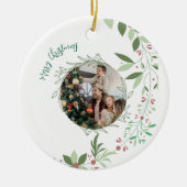Kerst Holly Botanische Foto Marine Keramisch Ornament (Voorkant)