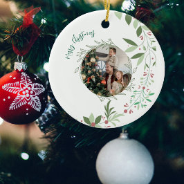 Kerst Holly Botanische Foto Marine Keramisch Ornament