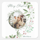 Kerst Holly Botanische Foto Marine Vierkante Sticker (Voorkant)