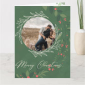 Kerst Holly Botanische Groen Foto Marine Kaart (Voorkant)