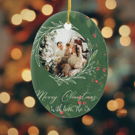 Kerst Holly Botanische Groen Foto Marine Keramisch Ornament