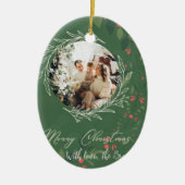 Kerst Holly Botanische Groen Foto Marine Keramisch Ornament (Voorkant)