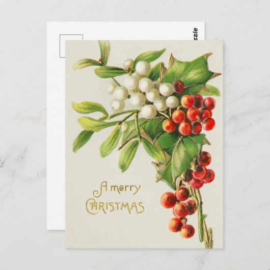  Kerst Holly Branch Art Briefkaart (Voorkant / Achterkant)
