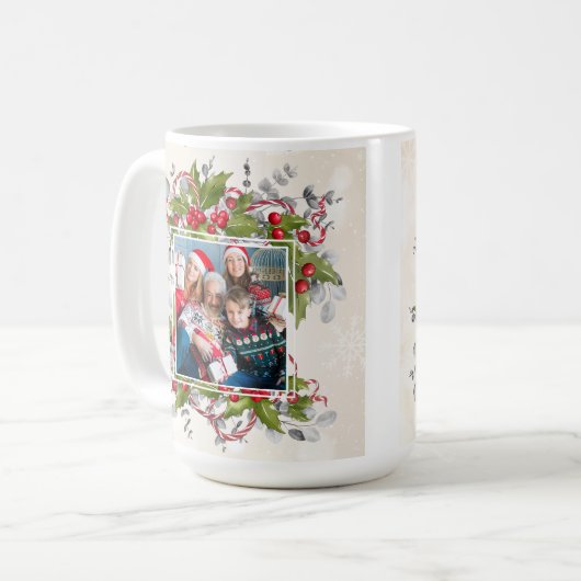 Kerst Holly Branch Foto Mok (Voorkant links)