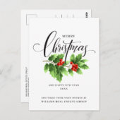 Kerst Holly Branch Holiday Corporate Greeting Briefkaart (Voorkant / Achterkant)