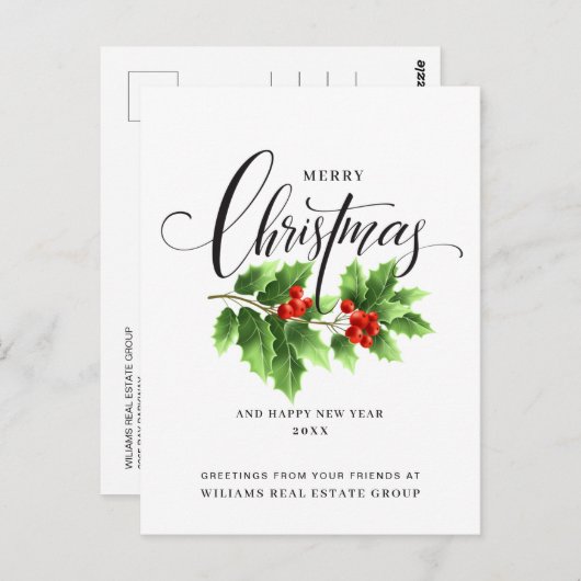 Kerst Holly Branch Holiday Corporate Greeting Briefkaart (Voorkant / Achterkant)
