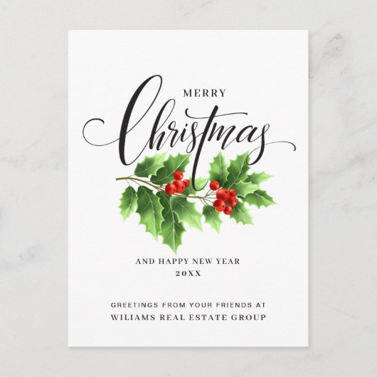 Kerst Holly Branch Holiday Corporate Greeting Briefkaart (Voorkant)