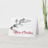 Kerst Holly Branch Pencil Kunsttekening Elegant Kaart (Voorkant)