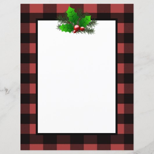 Kerst Holly Buffalo Plaid Gepersonaliseerd papier (Achterkant)