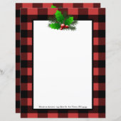 Kerst Holly Buffalo Plaid Gepersonaliseerd papier (Voorkant / Achterkant)
