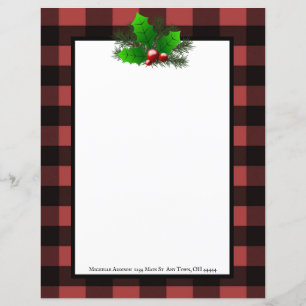 Kerst Holly Buffalo Plaid Gepersonaliseerd papier