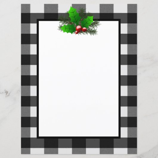 Kerst Holly Buffalo Plaid Gepersonaliseerd papier (Achterkant)
