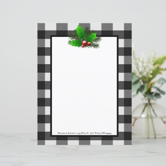 Kerst Holly Buffalo Plaid Gepersonaliseerd papier (Staand voorkant)