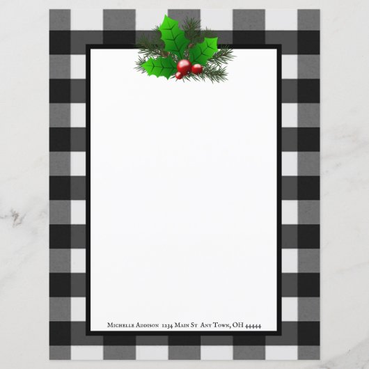 Kerst Holly Buffalo Plaid Gepersonaliseerd papier (Voorkant)