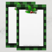 Kerst Holly Buffalo Plaid Gepersonaliseerd papier (Voorkant / Achterkant)