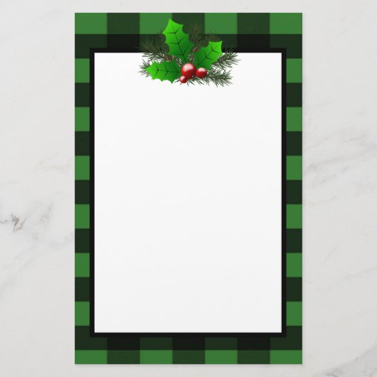 Kerst Holly Buffalo Plaid Gepersonaliseerd papier (Achterkant)