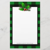 Kerst Holly Buffalo Plaid Gepersonaliseerd papier (Voorkant)