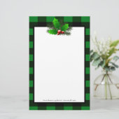 Kerst Holly Buffalo Plaid Gepersonaliseerd papier (Staand voorkant)