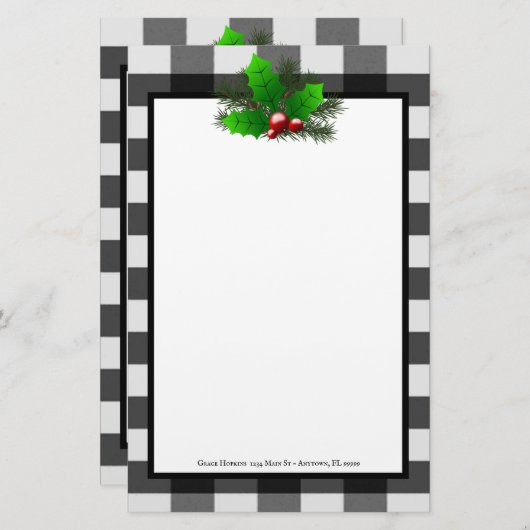Kerst Holly Buffalo Plaid Gepersonaliseerd papier (Voorkant / Achterkant)