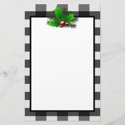 Kerst Holly Buffalo Plaid Gepersonaliseerd papier (Achterkant)