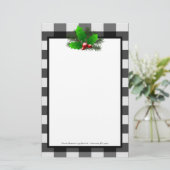 Kerst Holly Buffalo Plaid Gepersonaliseerd papier (Staand voorkant)