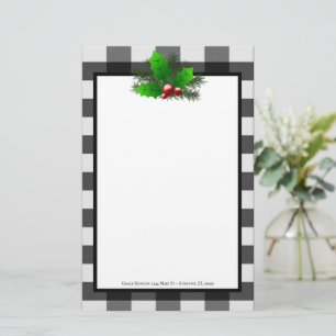 Kerst Holly Buffalo Plaid Gepersonaliseerd papier