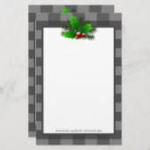 Kerst Holly Buffalo Plaid Gepersonaliseerd papier (Voorkant / Achterkant)