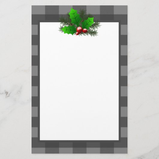 Kerst Holly Buffalo Plaid Gepersonaliseerd papier (Achterkant)