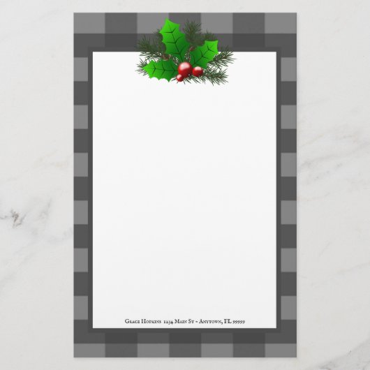 Kerst Holly Buffalo Plaid Gepersonaliseerd papier (Voorkant)