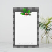 Kerst Holly Buffalo Plaid Gepersonaliseerd papier (Staand voorkant)
