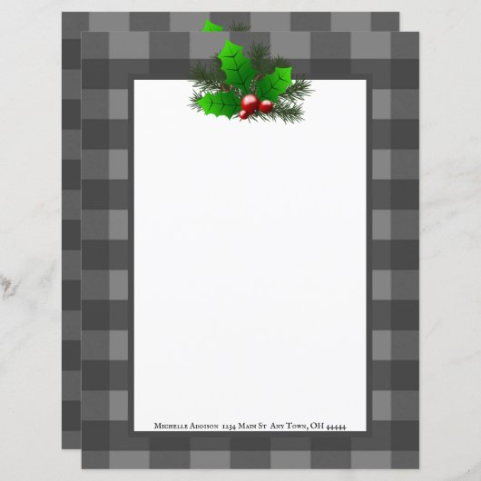 Kerst Holly Buffalo Plaid Gepersonaliseerd papier (Voorkant / Achterkant)
