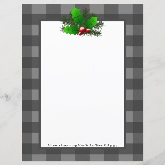 Kerst Holly Buffalo Plaid Gepersonaliseerd papier (Voorkant)