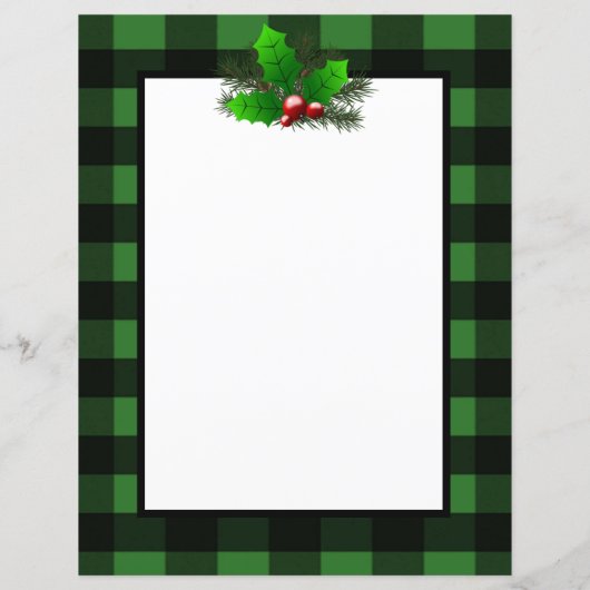 Kerst Holly Buffalo Plaid Gepersonaliseerd papier (Achterkant)